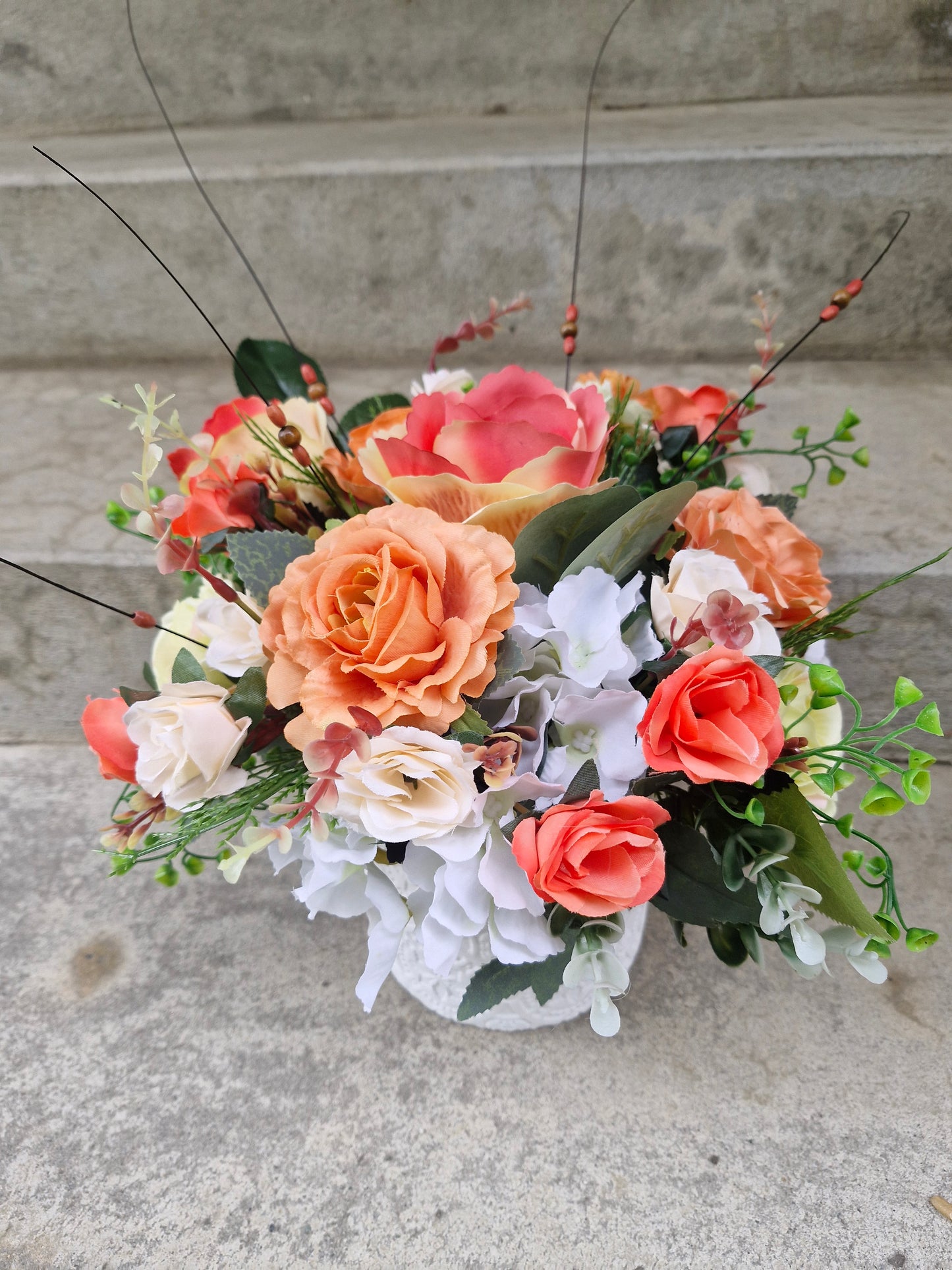 White Embossed Graveside Pot