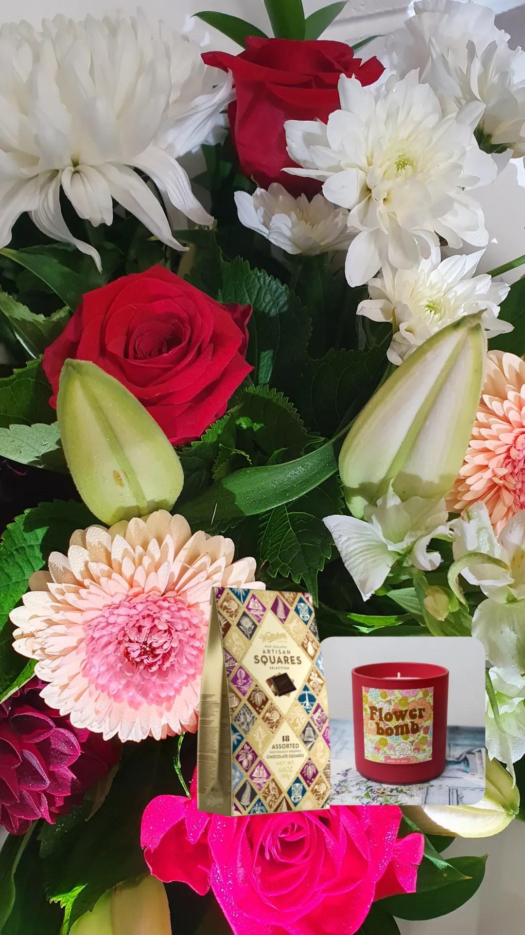 Mega Bouquet/Flowerbomb Candle/Artisan Chocolate